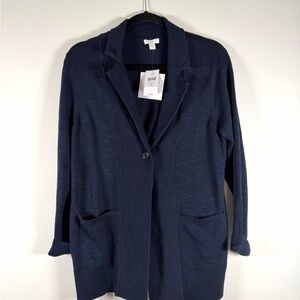 J. Jill Navy Knit Single-Button Blazer Cardigan